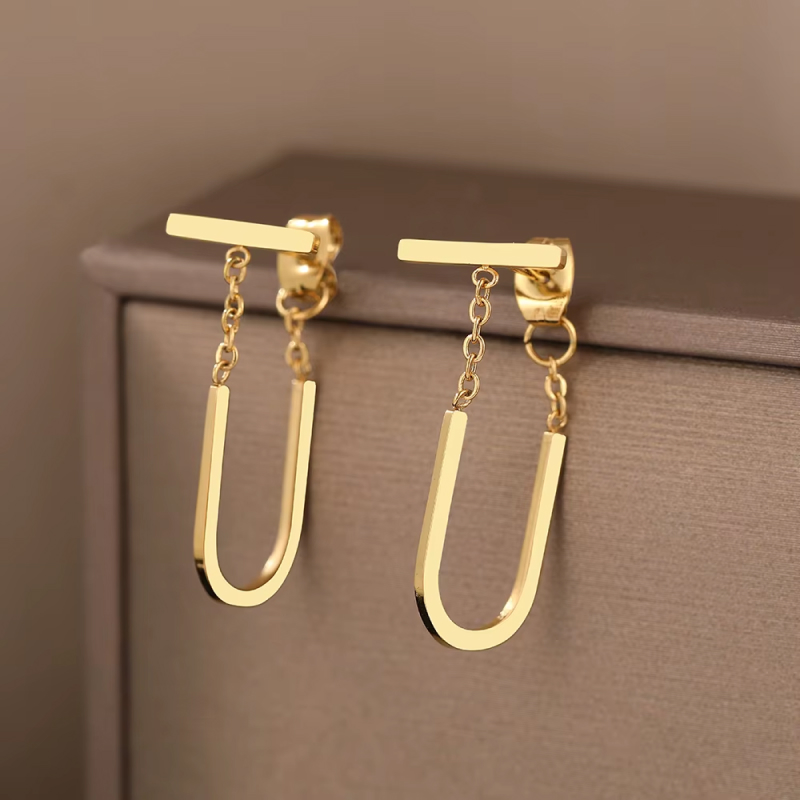 Stainless Steel Gothic U-Shaped Tassel Geometric Earrings