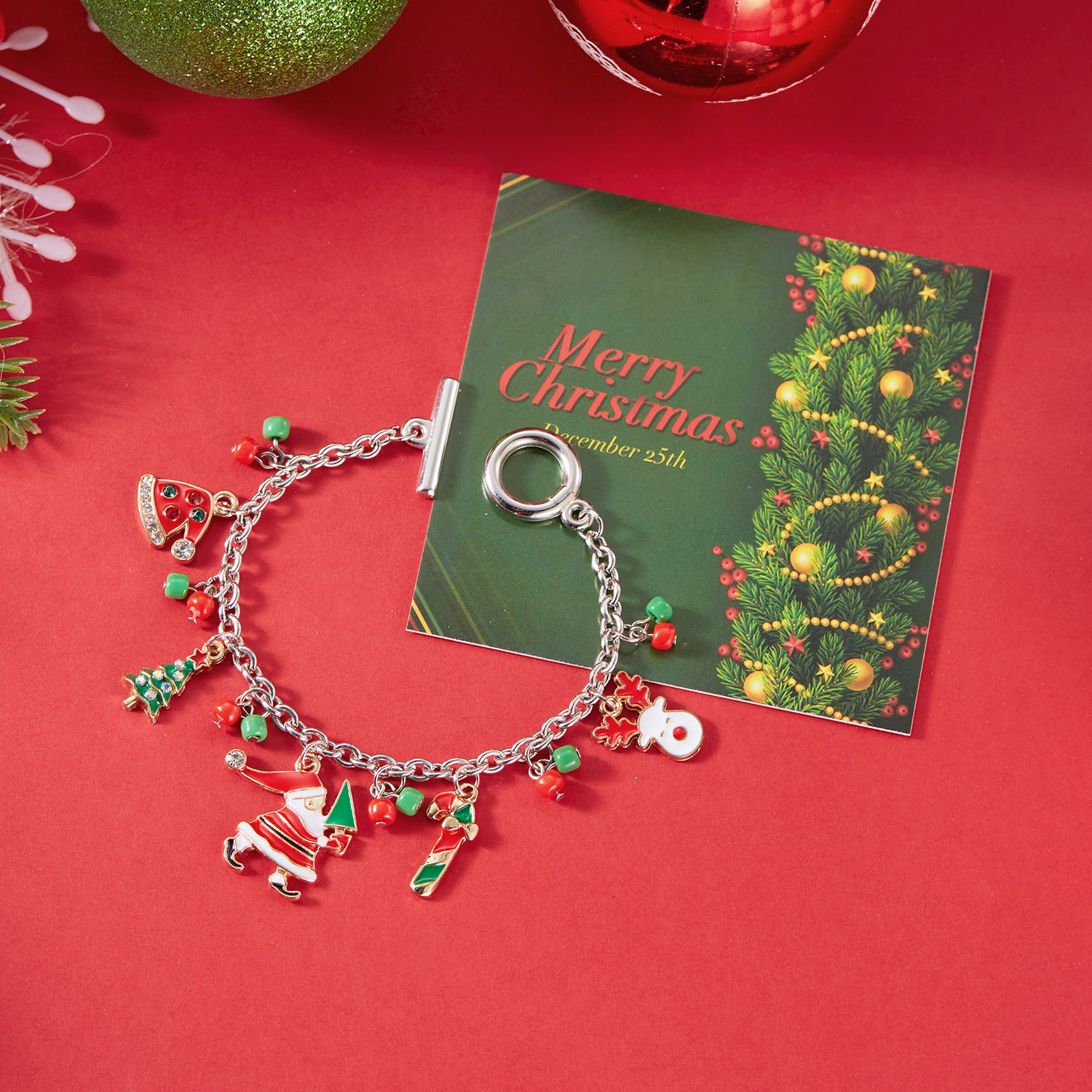 Christmas Charm Bracelet with Santa, Snowflakes, and Pearls for Women & Men - Image 7