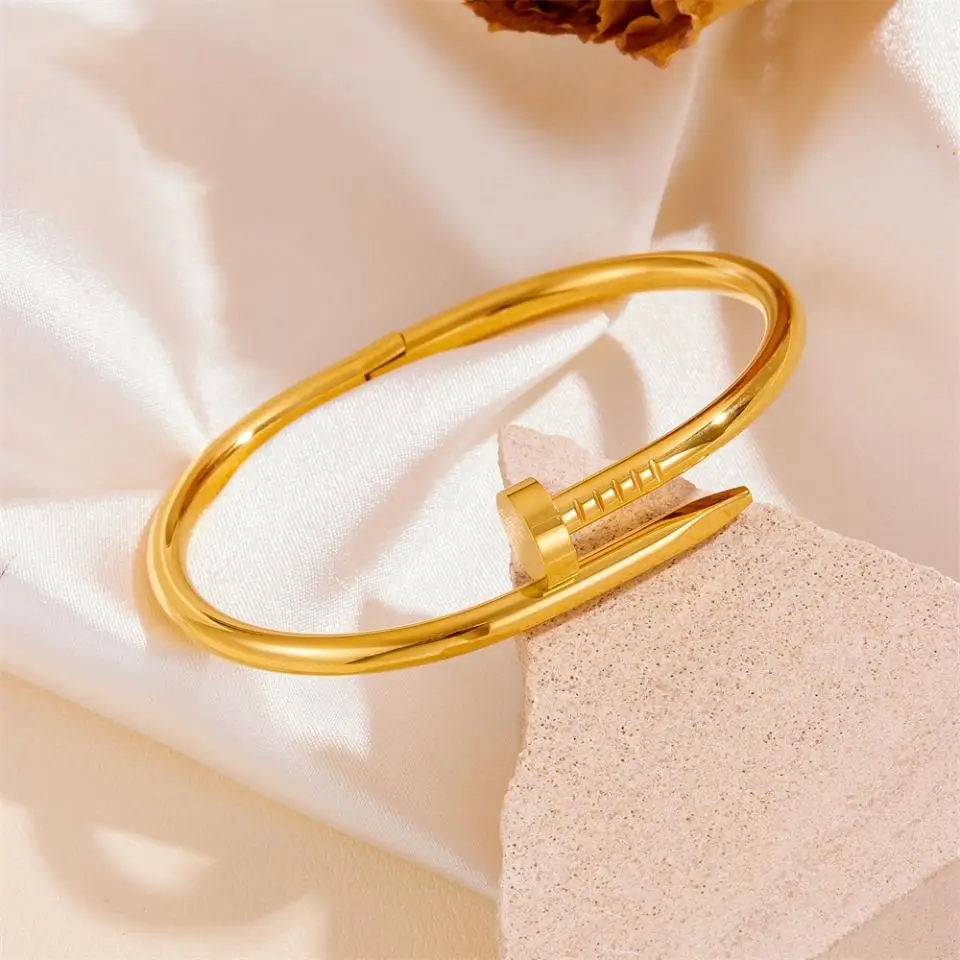 Luxury Titanium Steel Geometric Crystal Cuff Bracelet for Women