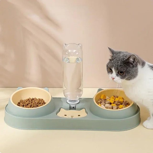 Double Dog & Cat Bowls with Water Dispenser