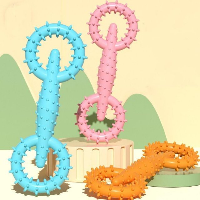 Soft Rubber Double Ring Pet Chew Toy for Small Dogs